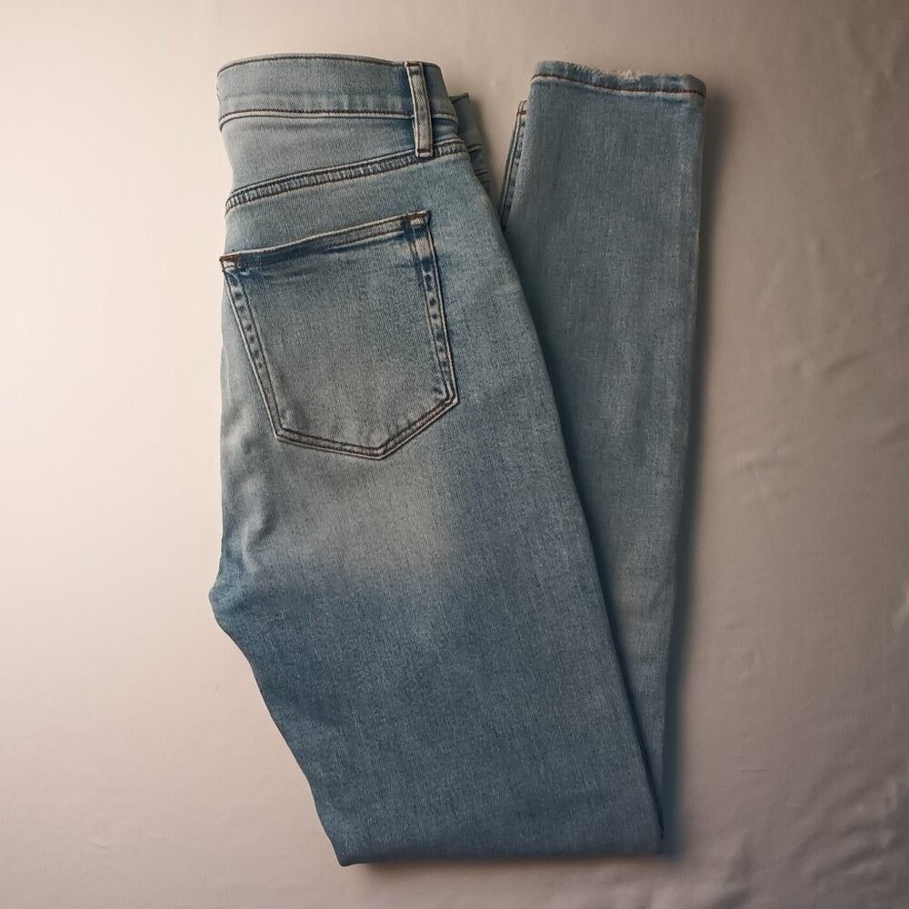 LOFT Women High Waist Button Fly Skinny Jeans Size 26/2 Light Blue Distressed